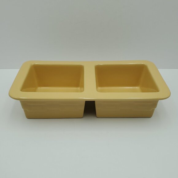 Longaberger Other - Longaberger Pottery Butternut Divided Vegetable Serving Bowl Rectangular Dish